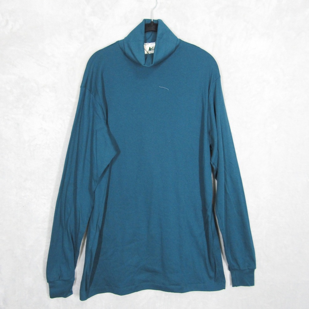 REI Mens Turtleneck Shirt Large Vintage Spruce Blue Green Long Sleeve Cotton USA